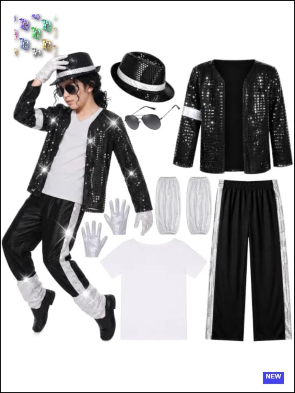 Boys Retro Popstar Costume Set - Sequin Jacket & Accessories